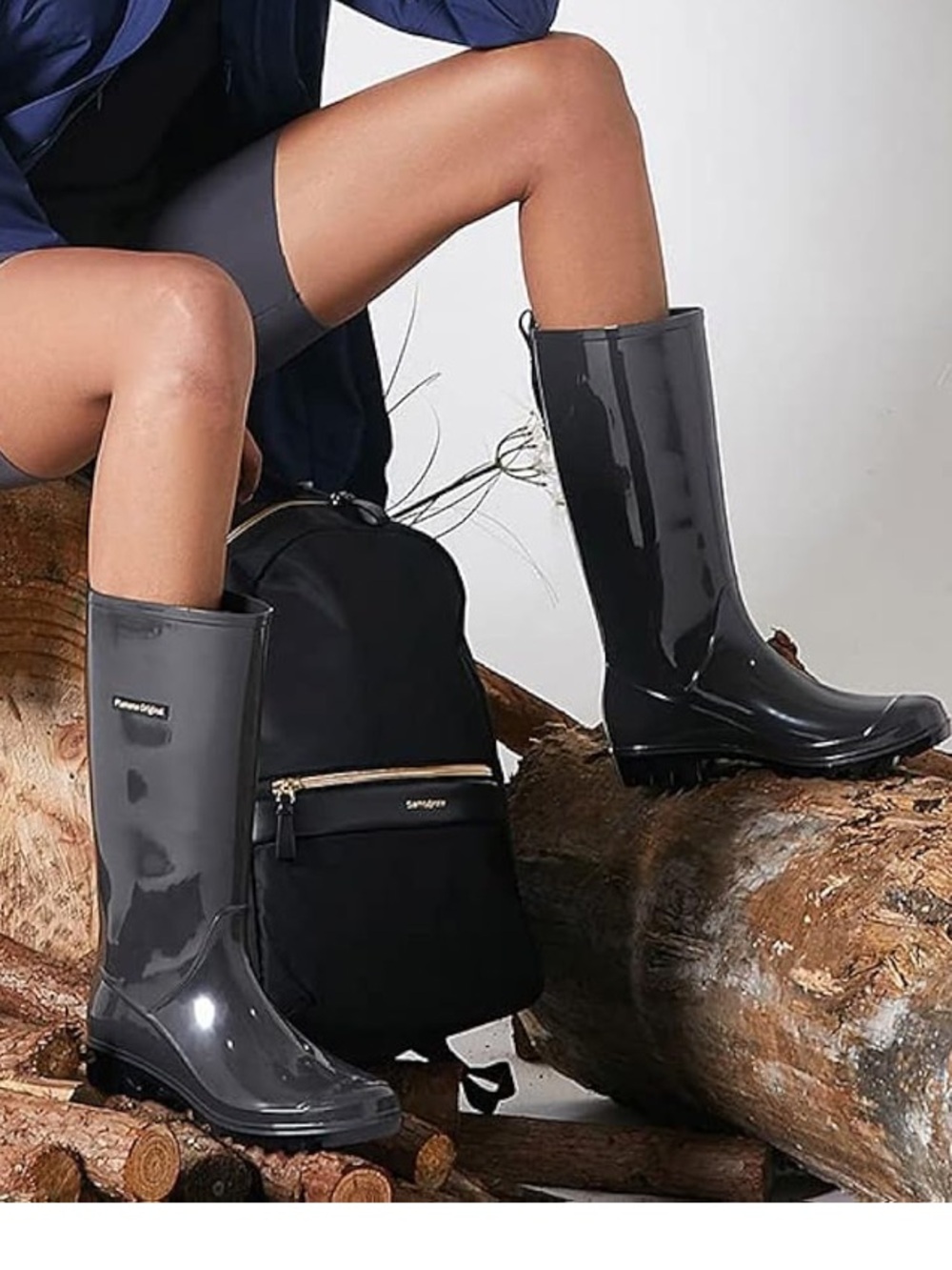 Planone Glossy Dark Gray Knee-High Rain Boots 5